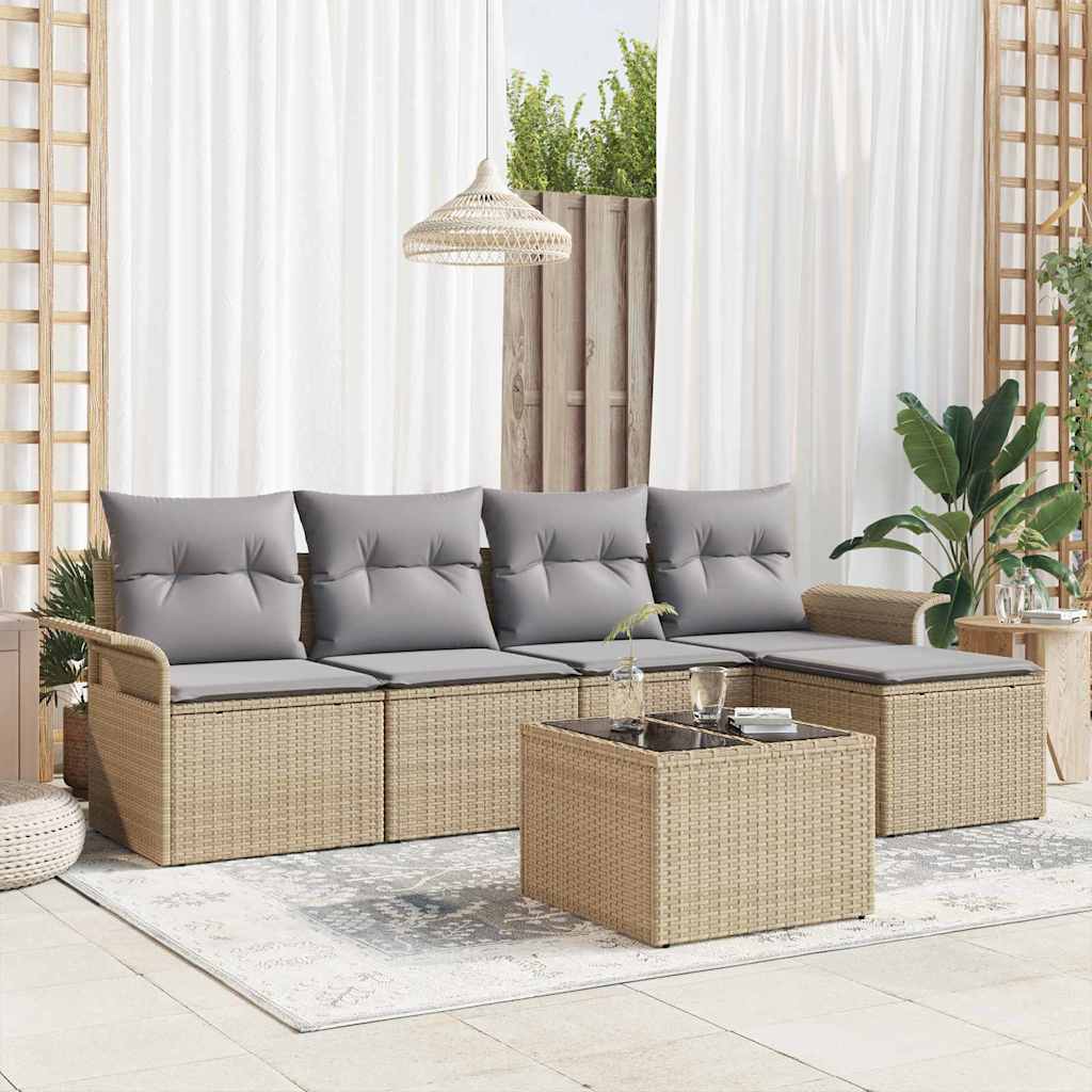 Gartensofa-set mit Kissen 5 pcs Schwarz Poly-Rattan