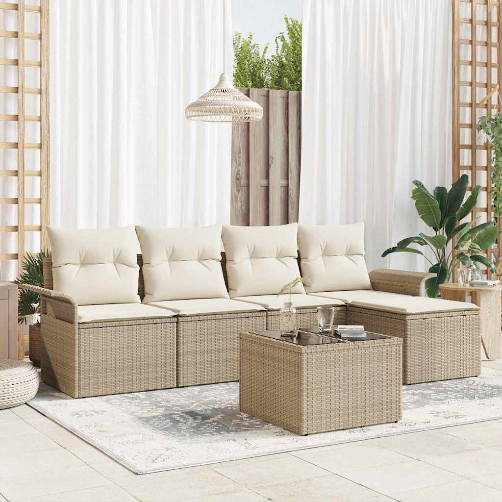 Gartensofa-set mit Kissen 5 pcs Schwarz Poly-Rattan