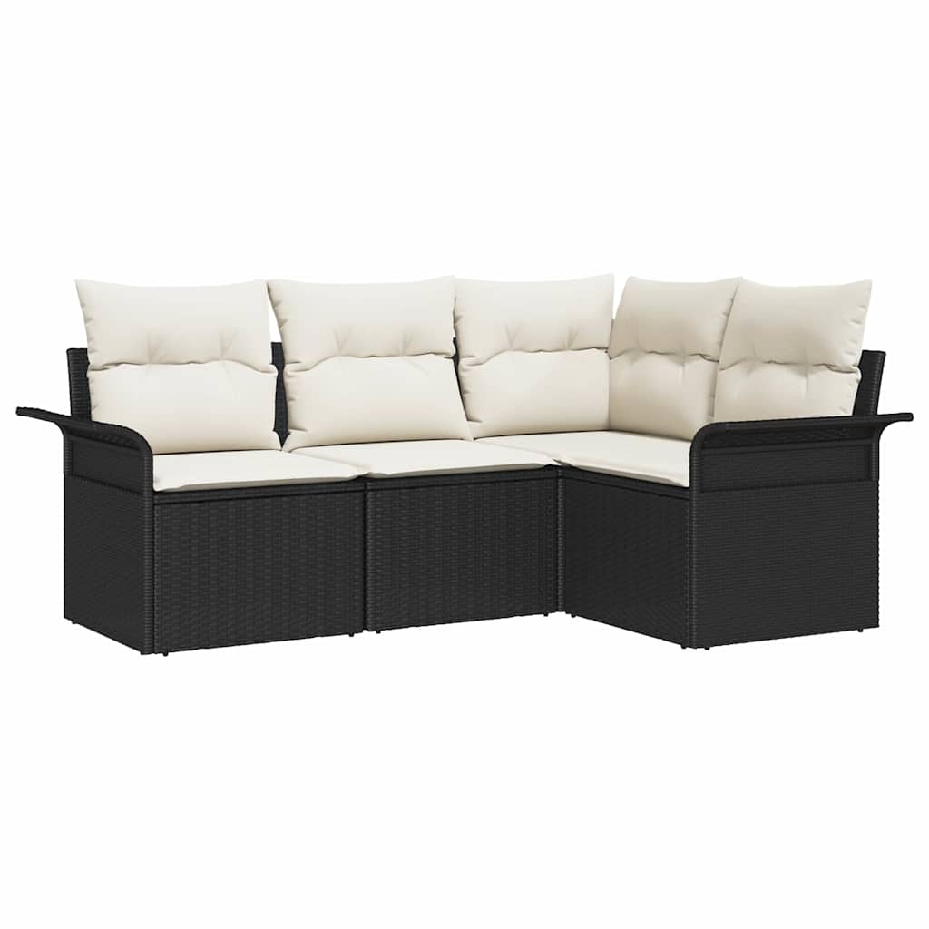 Gartensofa-set mit Speicher 4 pcs Schwarz Poly-Rattan