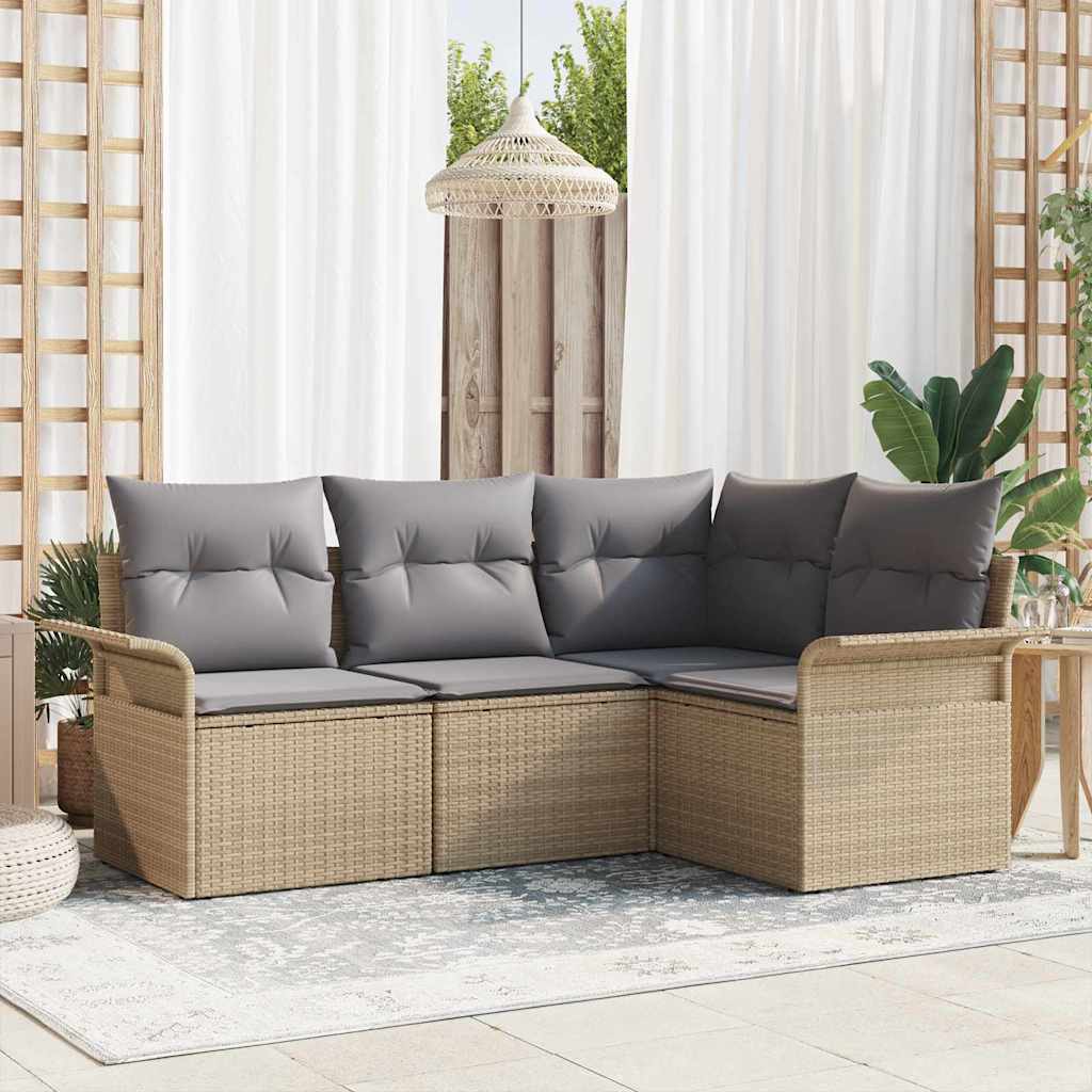 Gartensofa-set mit Speicher 4 pcs Schwarz Poly-Rattan