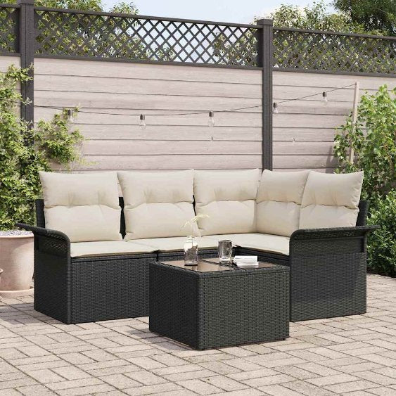 Gartensofa-set mit Speicher 4 pcs Schwarz Poly-Rattan