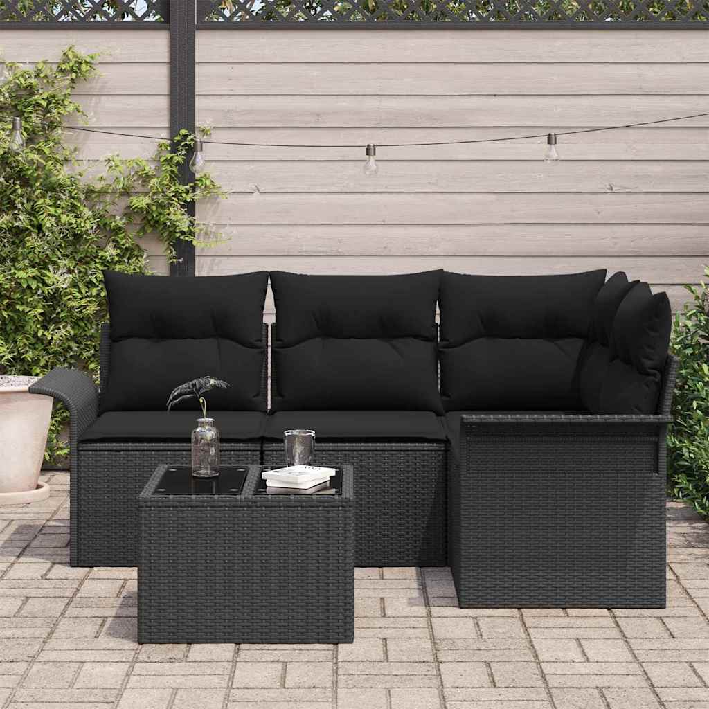 Gartensofa-set mit Speicher 4 pcs Schwarz Poly-Rattan