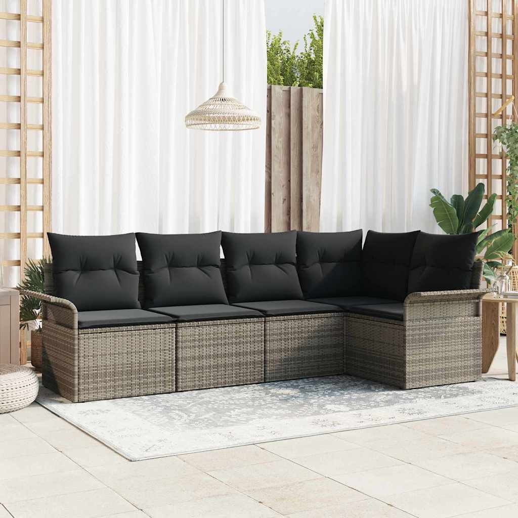 Gartensofa-set mit Speicher 5 pcs Schwarz Poly-Rattan