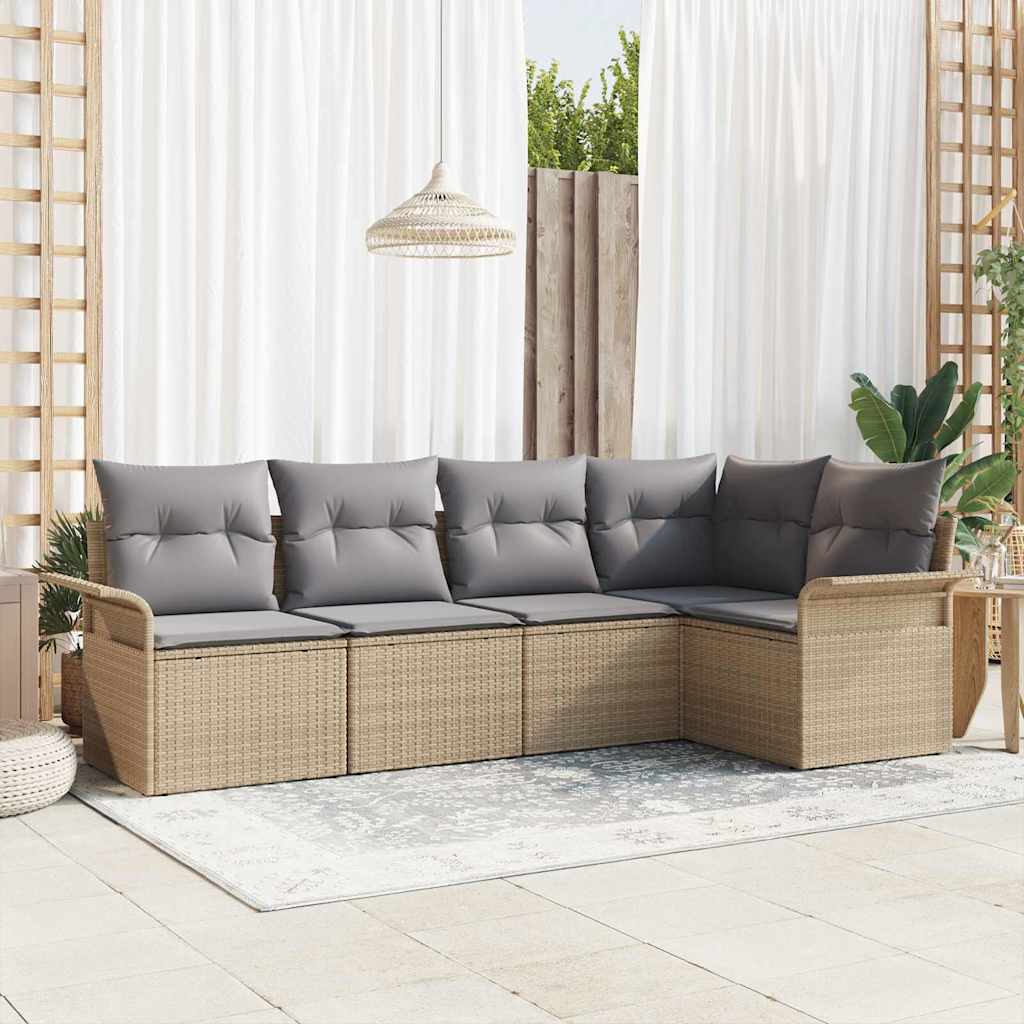 Gartensofa-set mit Speicher 5 pcs Schwarz Poly-Rattan