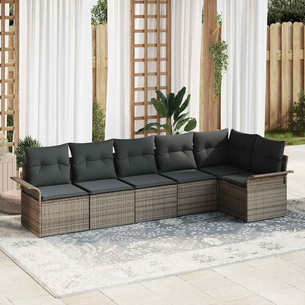 Garten-Sofa-Set mit Kissen 6 pcs Schwarz Poly Rattan