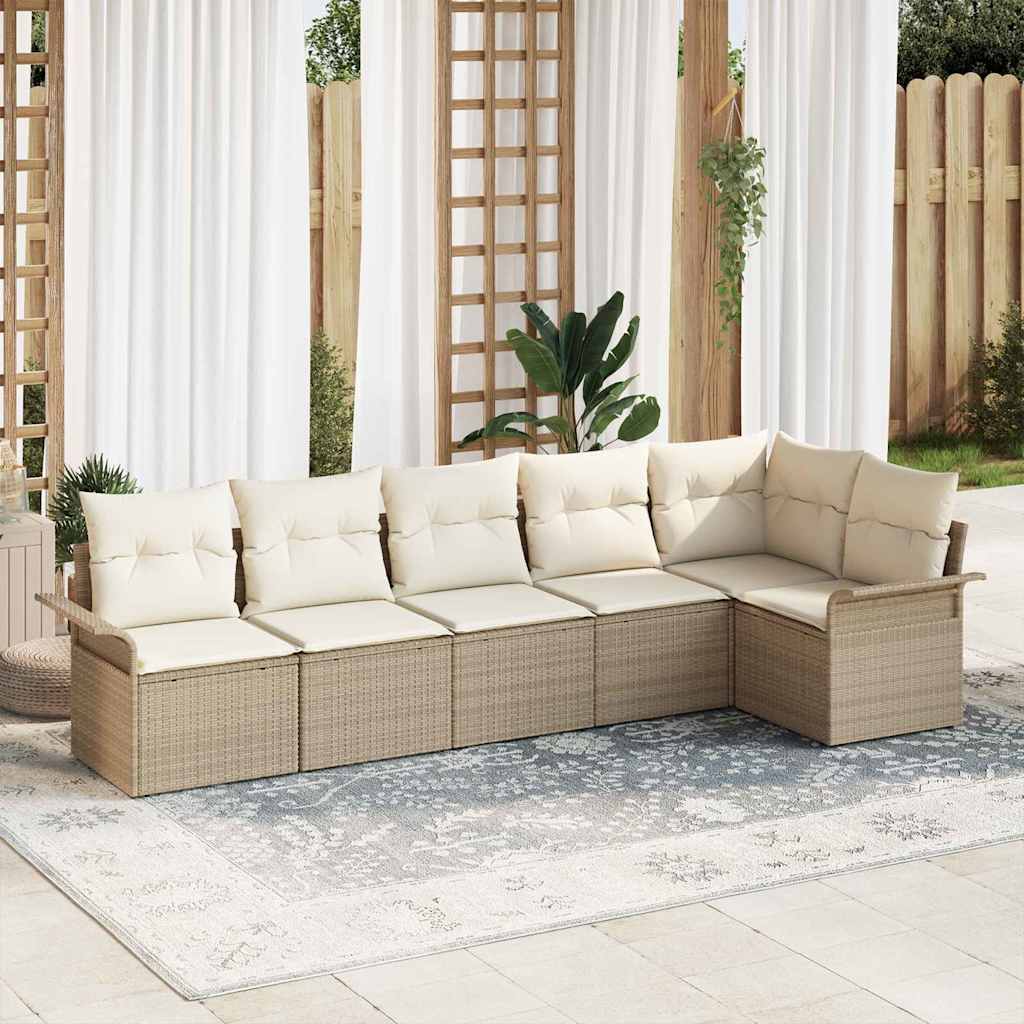 Garten-Sofa-Set mit Kissen 6 pcs Schwarz Poly Rattan