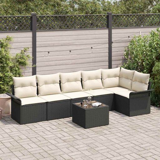 Garten-Sofa-Set mit Kissen 6 pcs Schwarz Poly Rattan