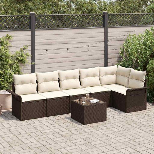 Garten-Sofa-Set mit Kissen 6 pcs Schwarz Poly Rattan