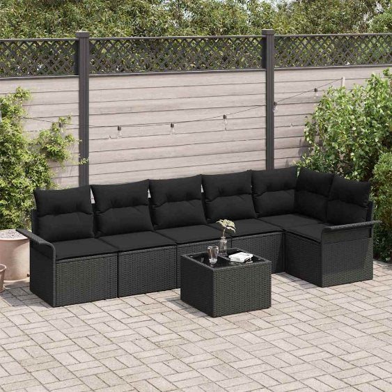 Garten-Sofa-Set mit Kissen 6 pcs Schwarz Poly Rattan