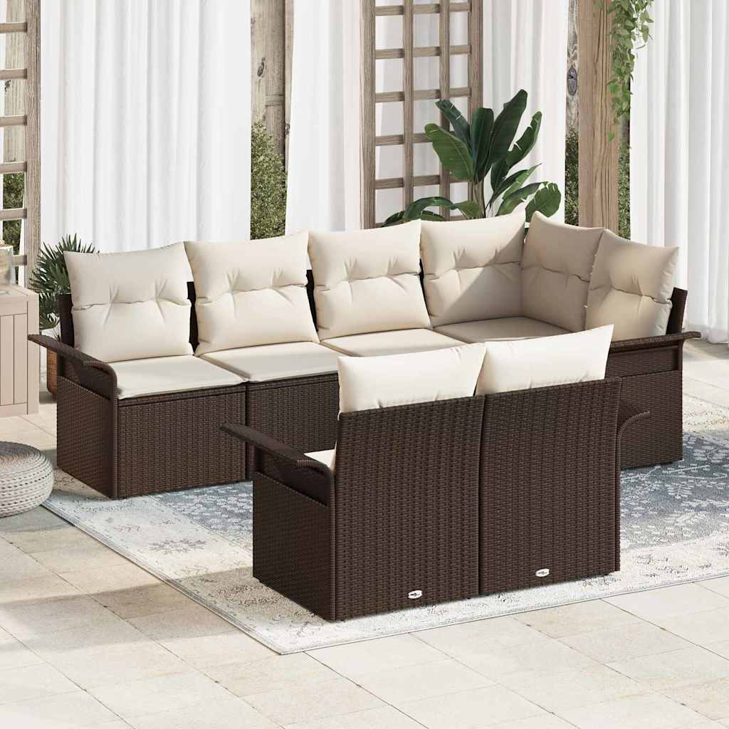 Garten-Sofa-Set mit Kissen 7 pcs Schwarz Poly Rattan