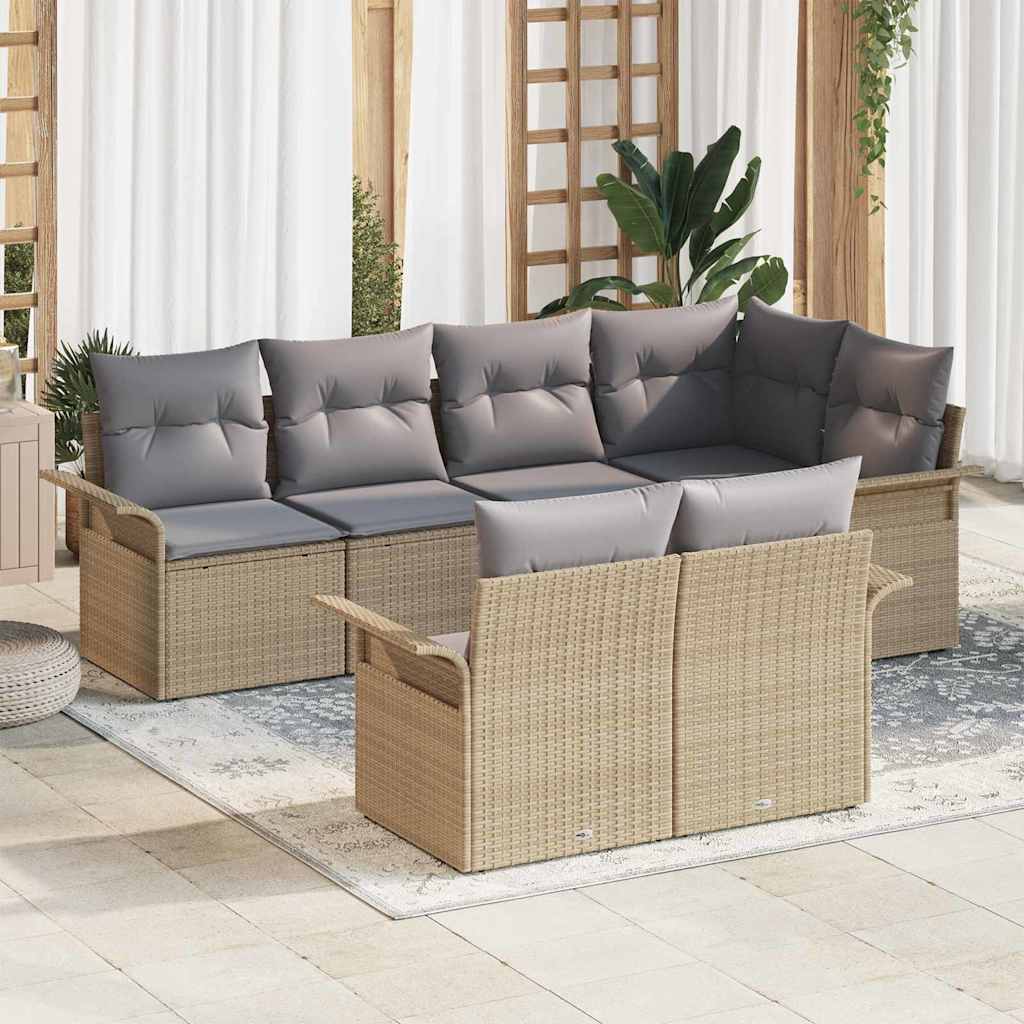 Garten-Sofa-Set mit Kissen 7 pcs Schwarz Poly Rattan