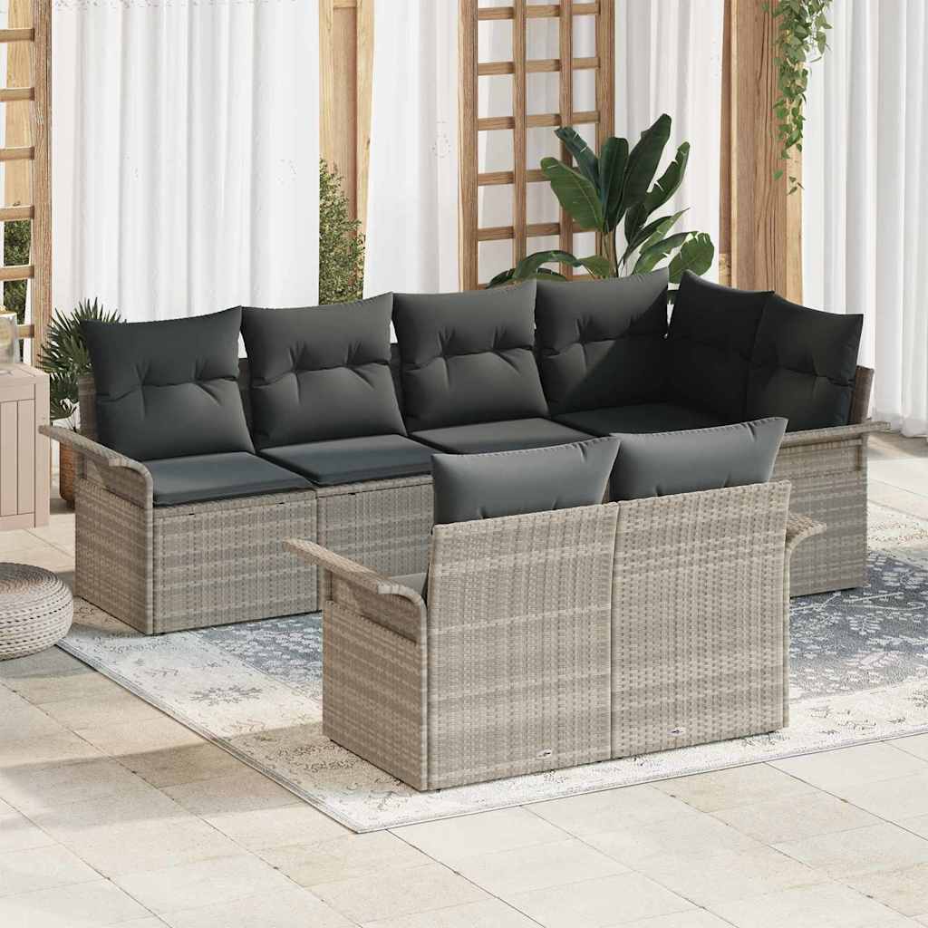 Garten-Sofa-Set mit Kissen 7 pcs Schwarz Poly Rattan