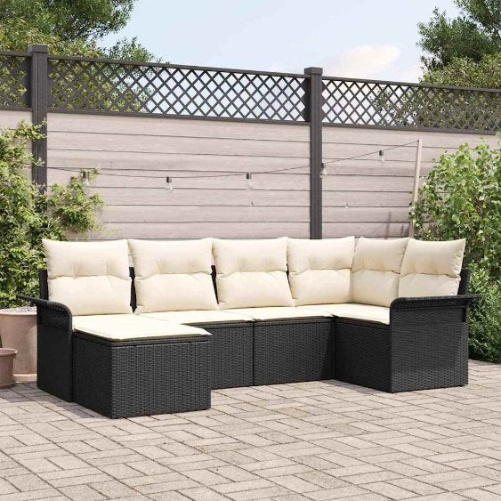 Gartensofa-set mit Speicher 6 pcs Schwarz Poly-Rattan