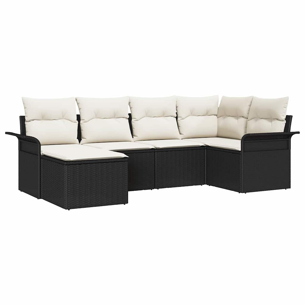 Gartensofa-set mit Speicher 6 pcs Schwarz Poly-Rattan