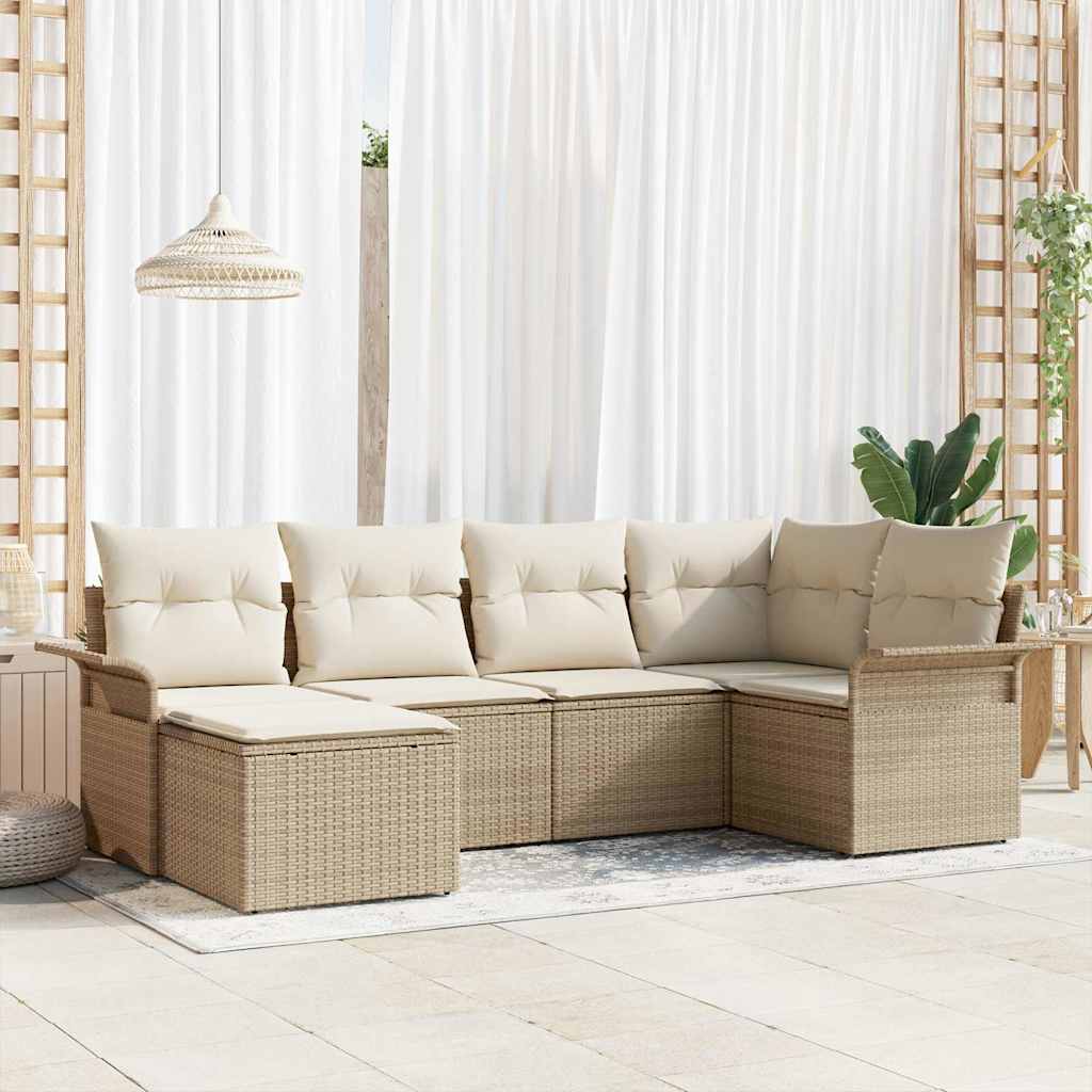 Gartensofa-set mit Speicher 6 pcs Schwarz Poly-Rattan