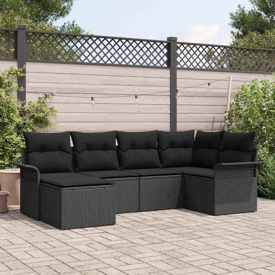 Gartensofa-set mit Speicher 6 pcs Schwarz Poly-Rattan