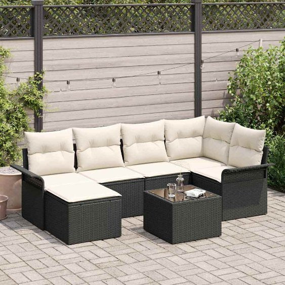 Gartensofa-set mit Speicher 6 pcs Schwarz Poly-Rattan