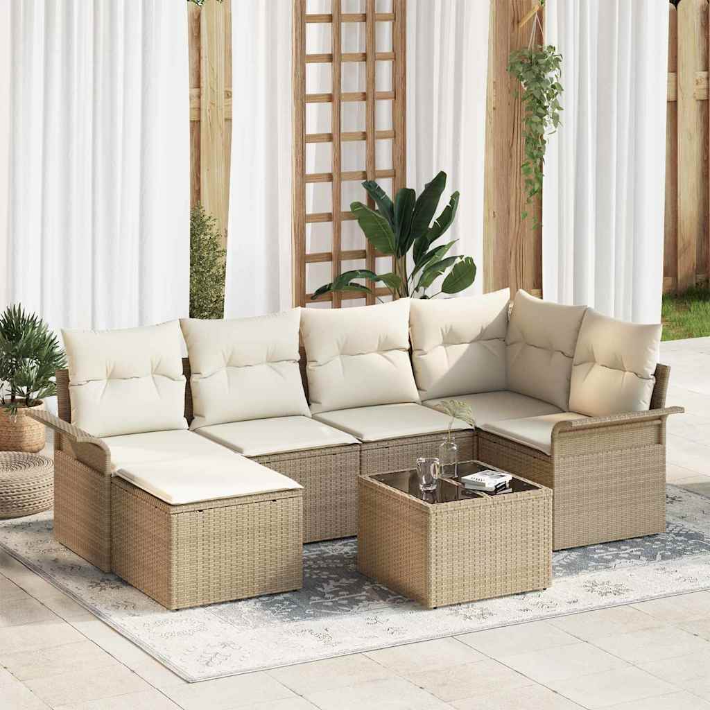 Gartensofa-set mit Speicher 6 pcs Schwarz Poly-Rattan