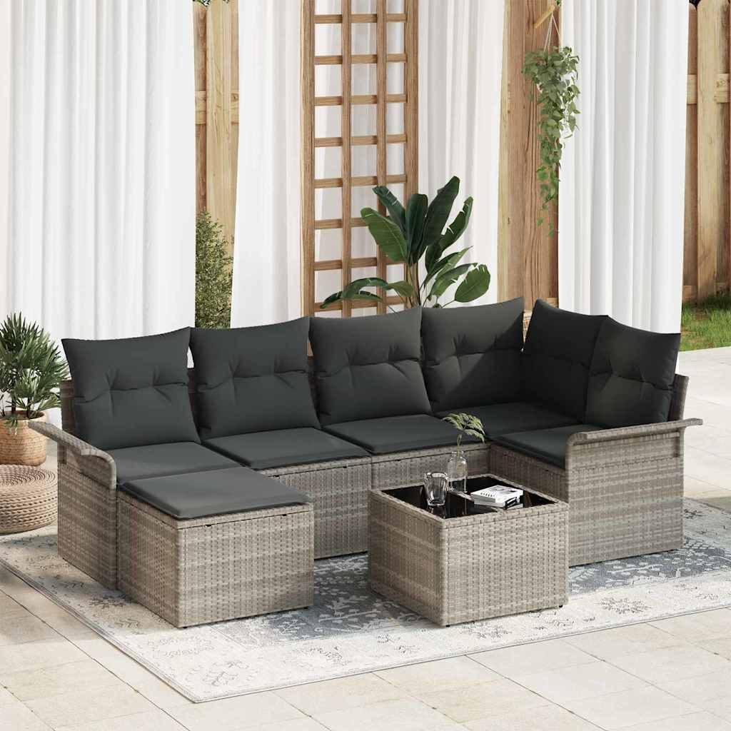 Gartensofa-set mit Speicher 6 pcs Schwarz Poly-Rattan