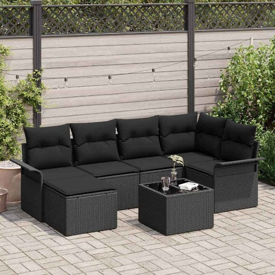 Gartensofa-set mit Speicher 6 pcs Schwarz Poly-Rattan