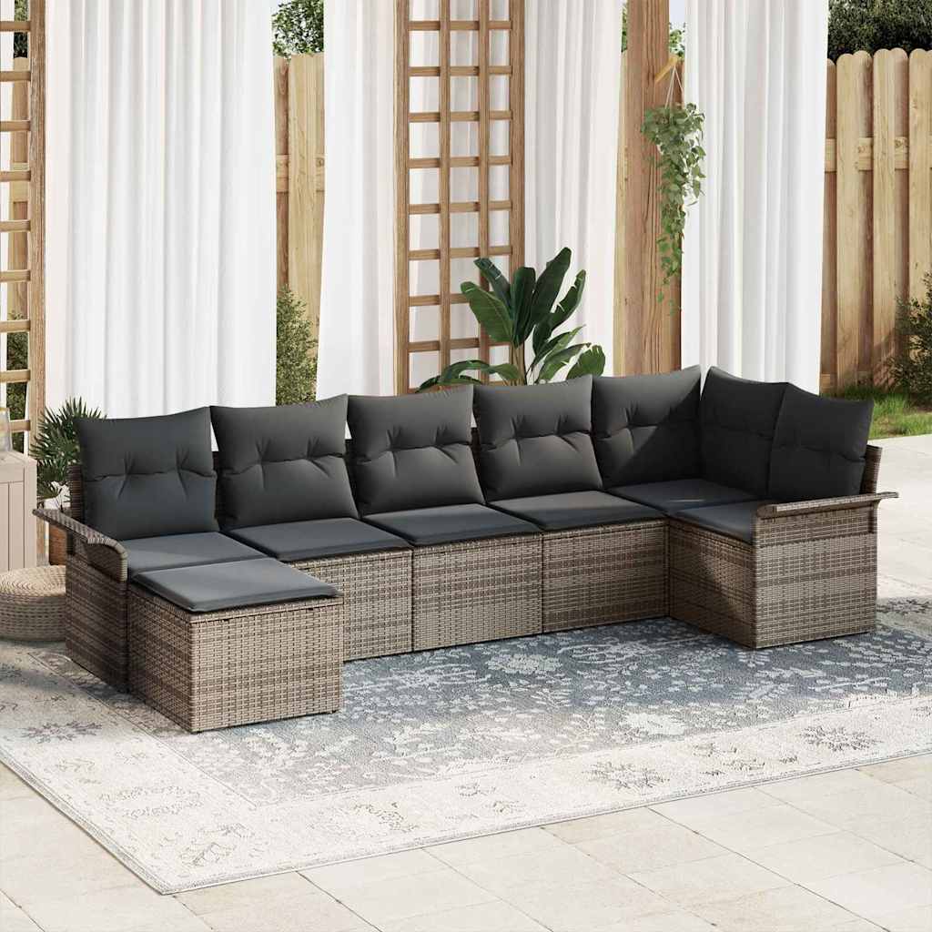 Gartensofa-set mit Speicher 7 pcs Schwarz Poly-Rattan