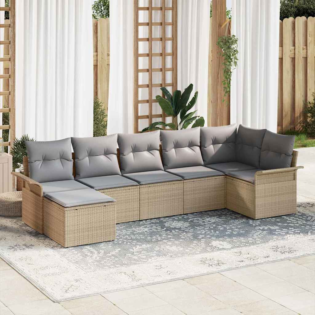 Gartensofa-set mit Speicher 7 pcs Schwarz Poly-Rattan