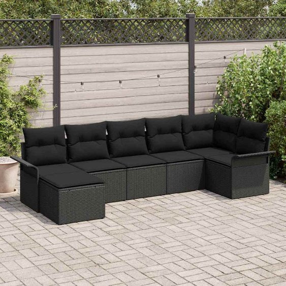 Gartensofa-set mit Speicher 7 pcs Schwarz Poly-Rattan