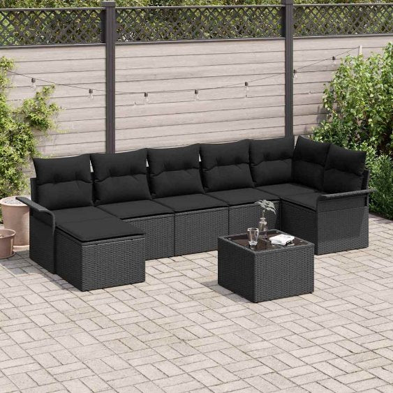 Gartensofa-set mit Speicher 7 pcs Schwarz Poly-Rattan