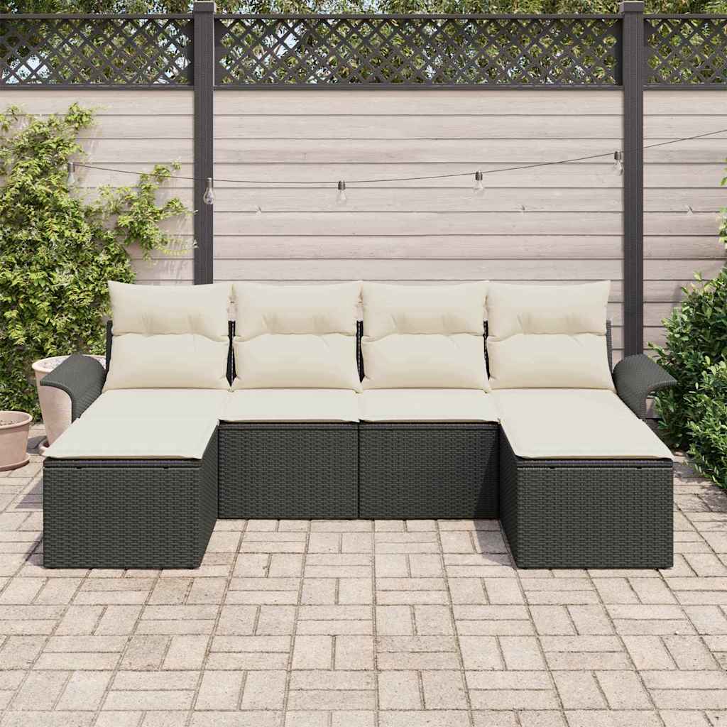 Gartensofa-set mit Speicher 6 pcs Schwarz Poly-Rattan