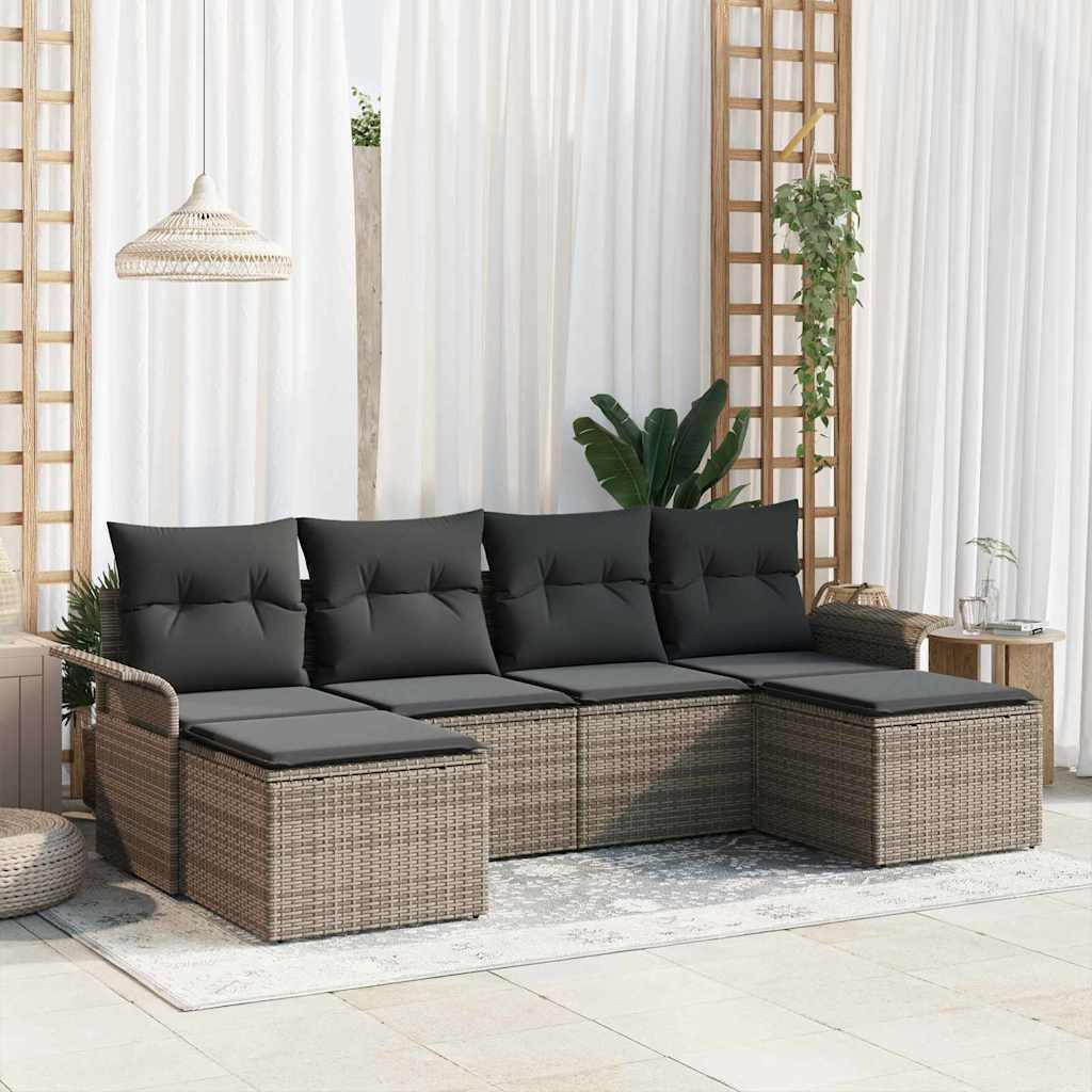Gartensofa-set mit Speicher 6 pcs Schwarz Poly-Rattan