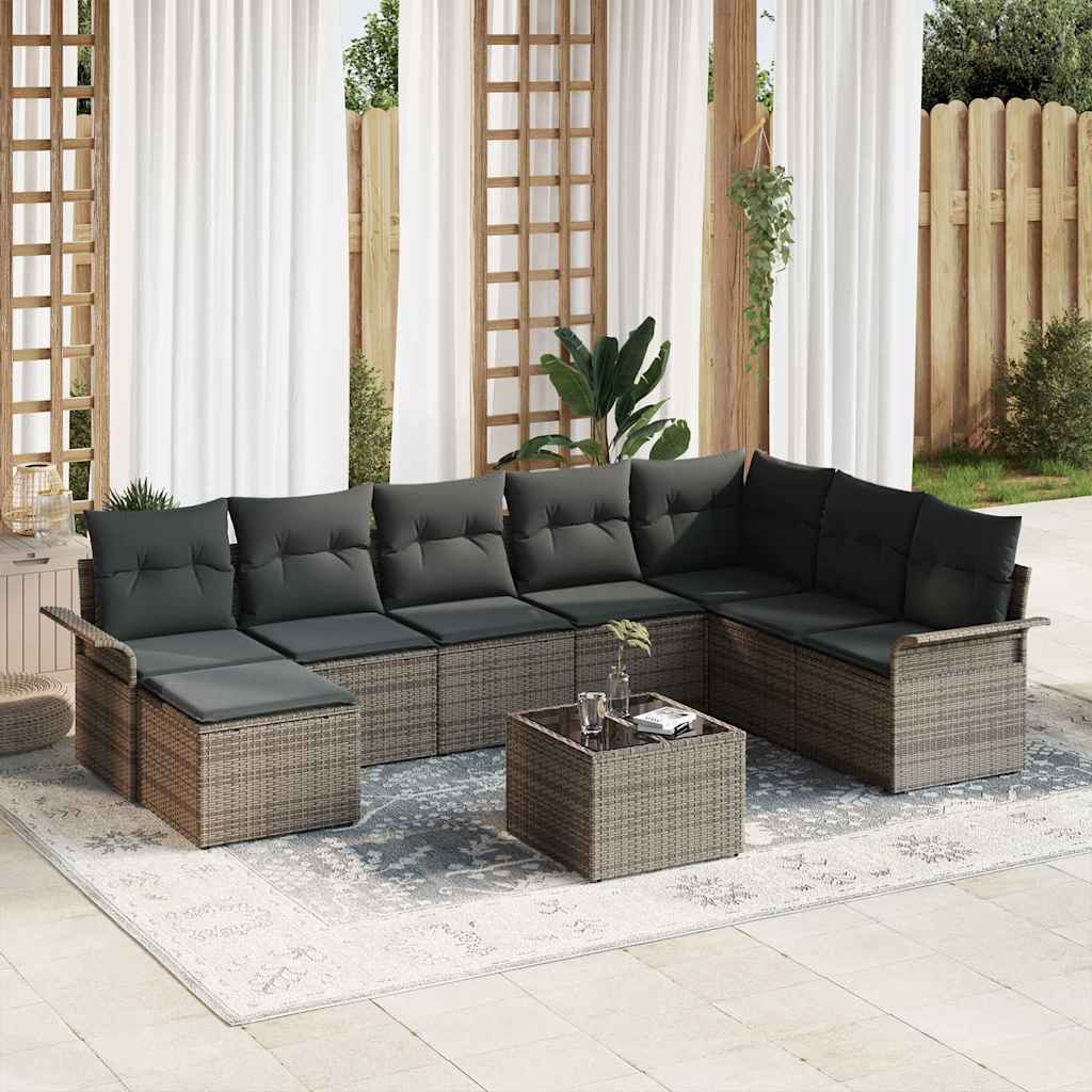 Garten-Sofa-Set mit Kissen 8 pcs Schwarz Poly Rattan