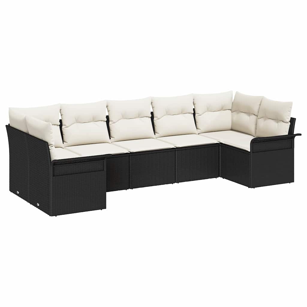 Garten-Sofa-Set mit Kissen 7 pcs Schwarz Poly Rattan