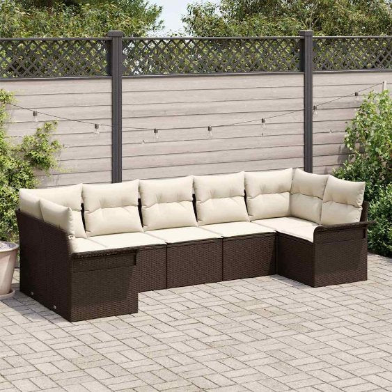 Garten-Sofa-Set mit Kissen 7 pcs Schwarz Poly Rattan
