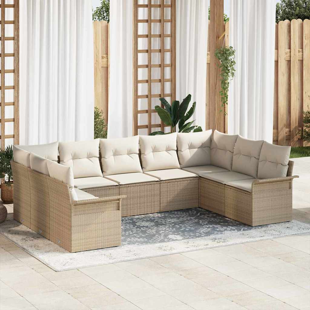 Gartensofa-set mit Speicher 9 pcs Schwarz Poly-Rattan