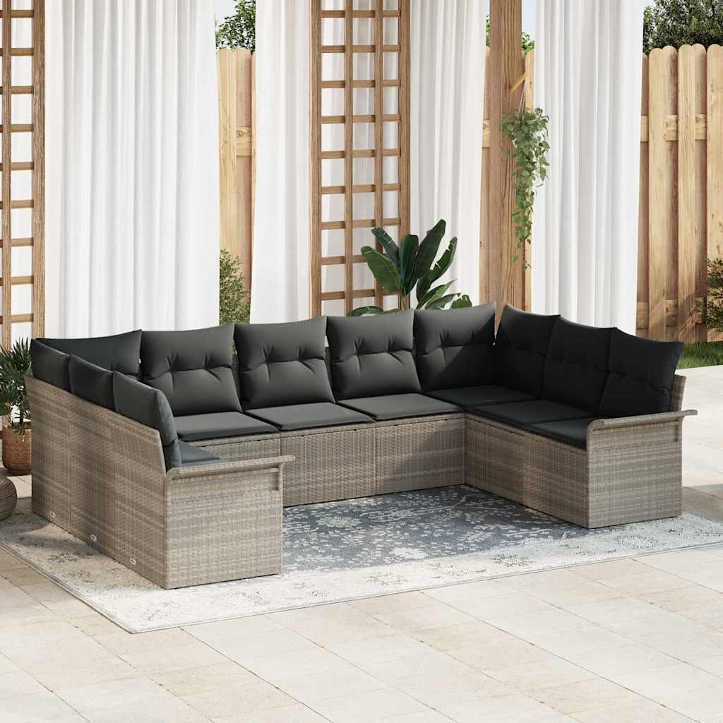 Gartensofa-set mit Speicher 9 pcs Schwarz Poly-Rattan