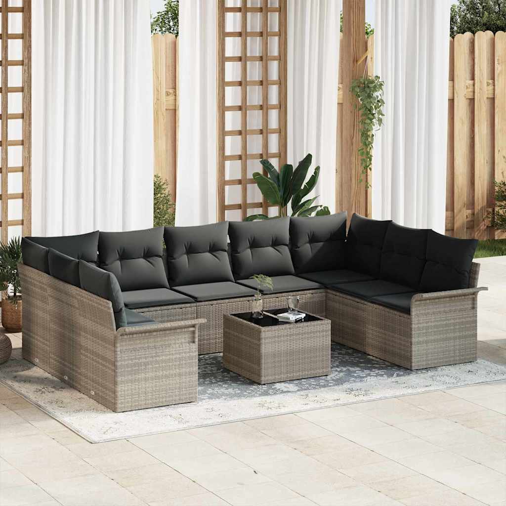 Gartensofa-set mit Speicher 9 pcs Schwarz Poly-Rattan