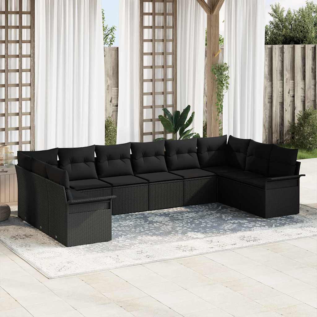 Gartensofa-set mit Speicher 10 pcs Schwarz Poly-Rattan