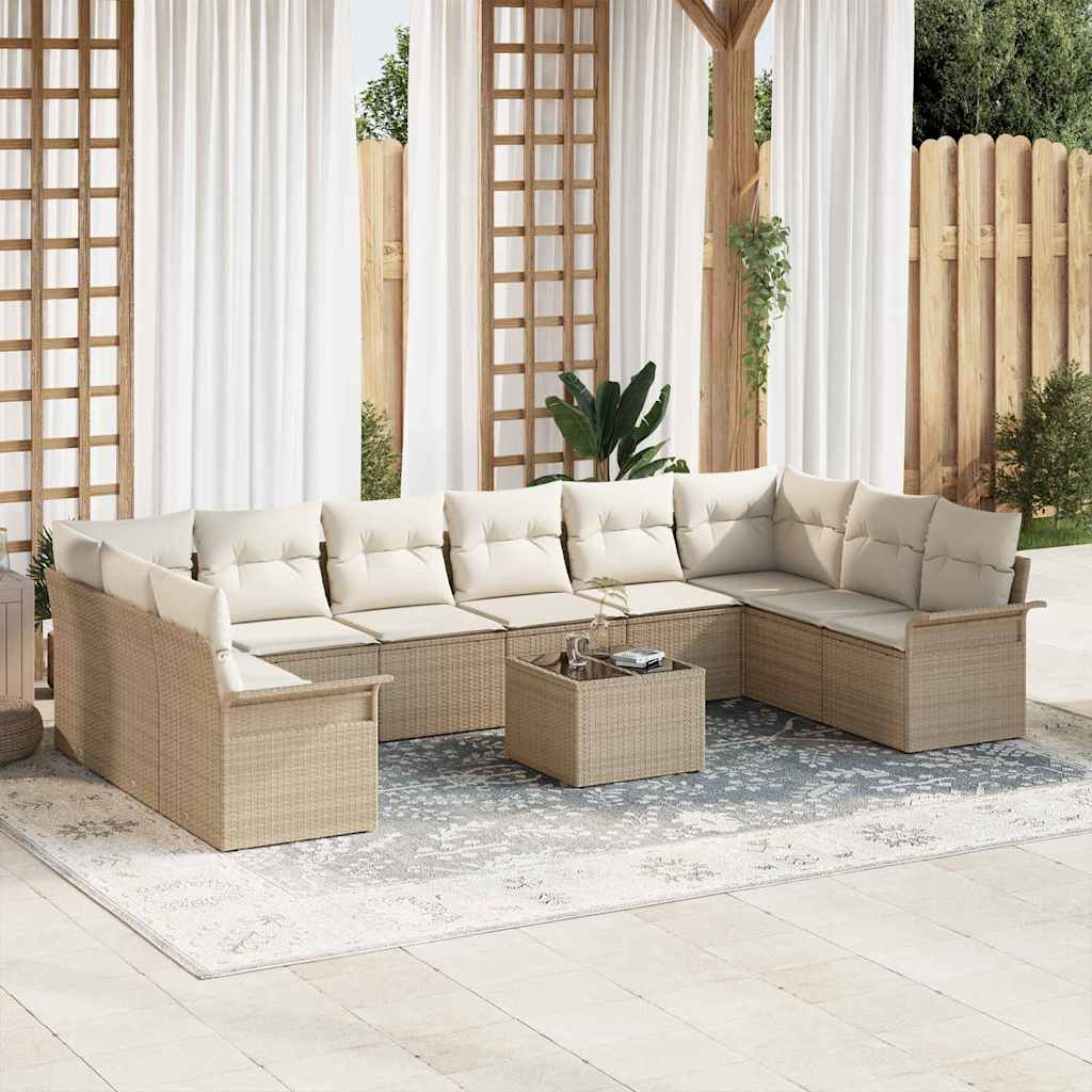 Gartensofa-set mit Speicher 10 pcs Schwarz Poly-Rattan