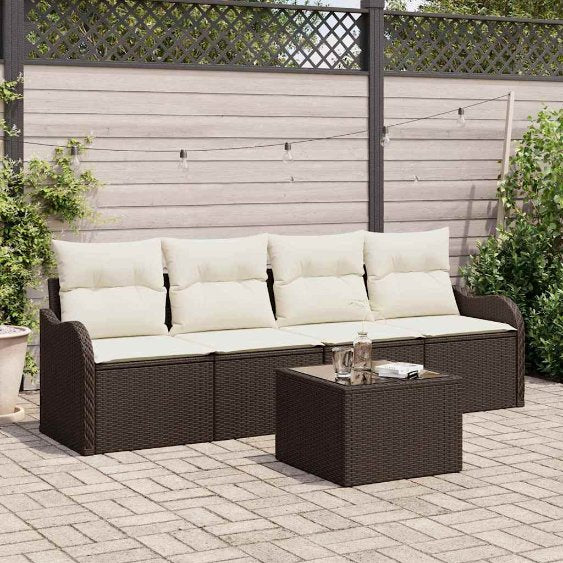 Gartensofa-set mit Speicher 5 pcs Schwarz und Creme Poly-Rattan