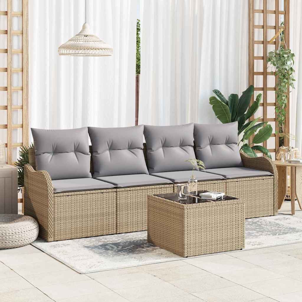 Gartensofa-set mit Speicher 5 pcs Schwarz und Creme Poly-Rattan
