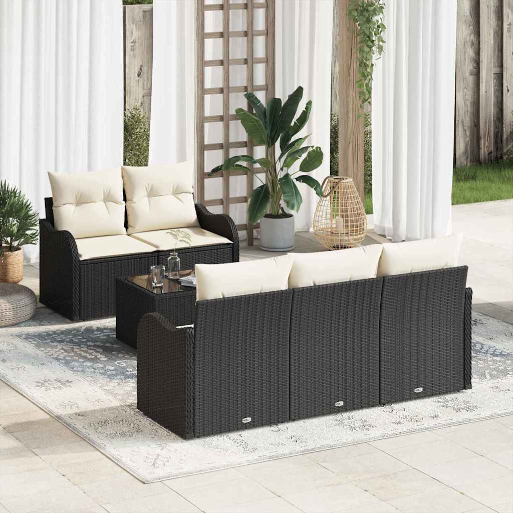 Garten-Sofa-Set mit Kissen mit Speicher 6 pcs Schwarz und Creme