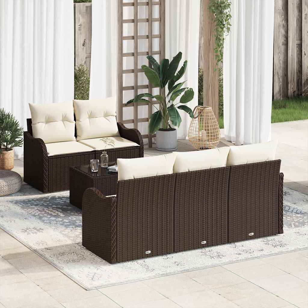 Garten-Sofa-Set mit Kissen mit Speicher 6 pcs Schwarz und Creme