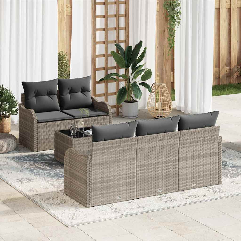 Garten-Sofa-Set mit Kissen mit Speicher 6 pcs Schwarz und Creme