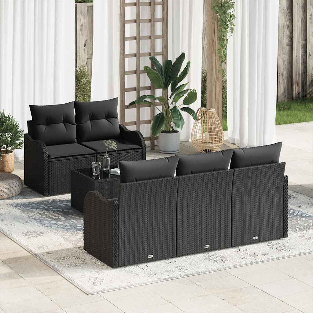 Garten-Sofa-Set mit Kissen mit Speicher 6 pcs Schwarz und Creme