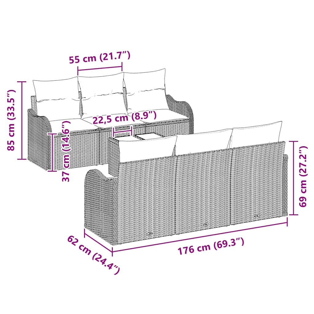 Garten-Sofa-Set mit Kissen mit Speicher 7 pcs Schwarz und Creme
