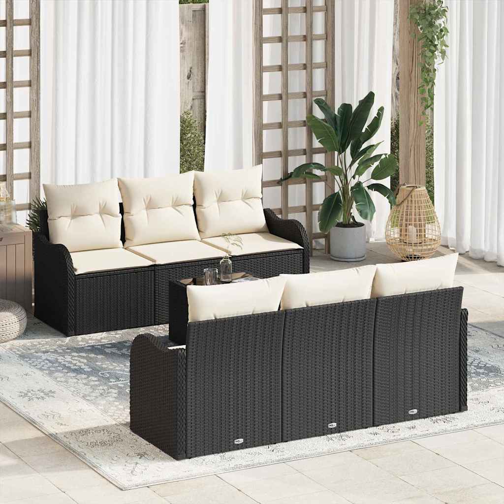 Garten-Sofa-Set mit Kissen mit Speicher 7 pcs Schwarz und Creme