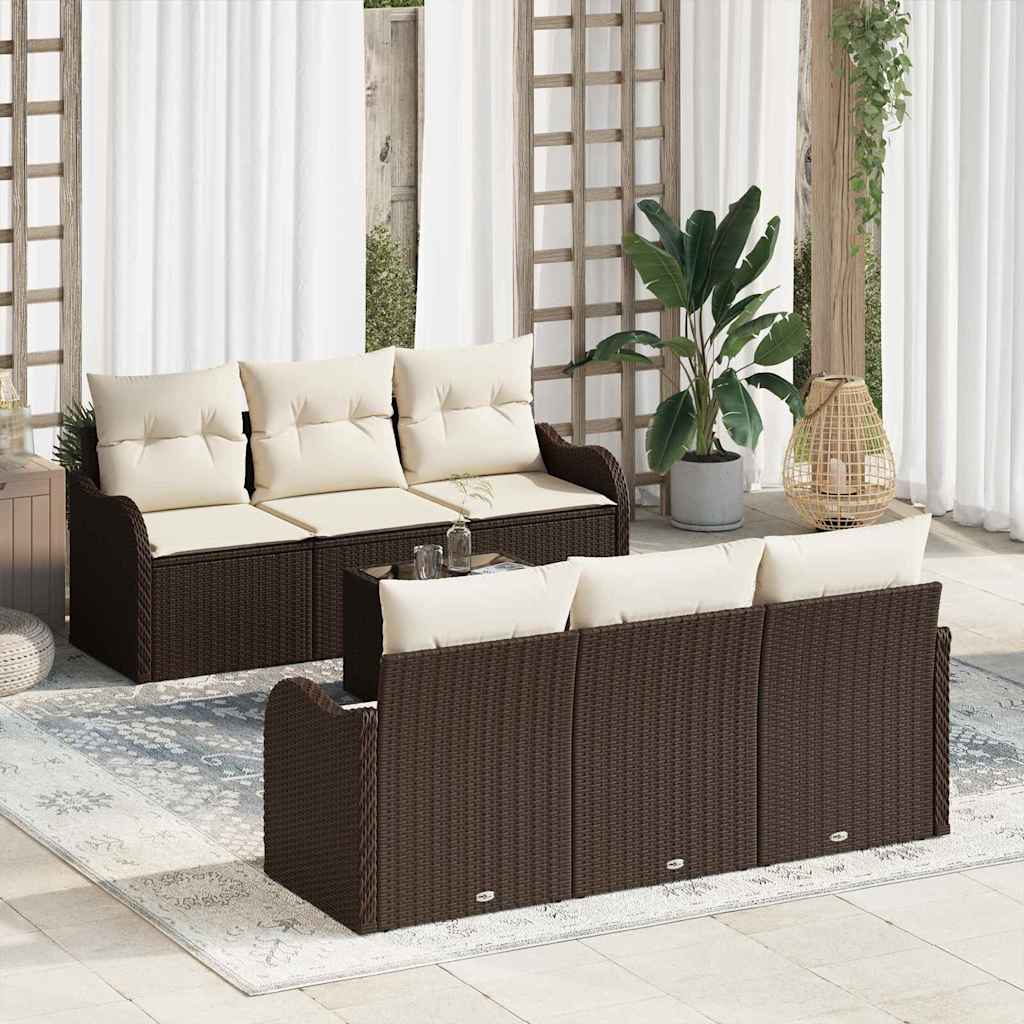 Garten-Sofa-Set mit Kissen mit Speicher 7 pcs Schwarz und Creme
