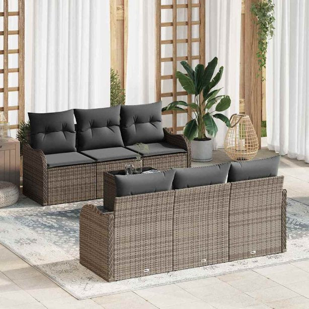 Garten-Sofa-Set mit Kissen mit Speicher 7 pcs Schwarz und Creme