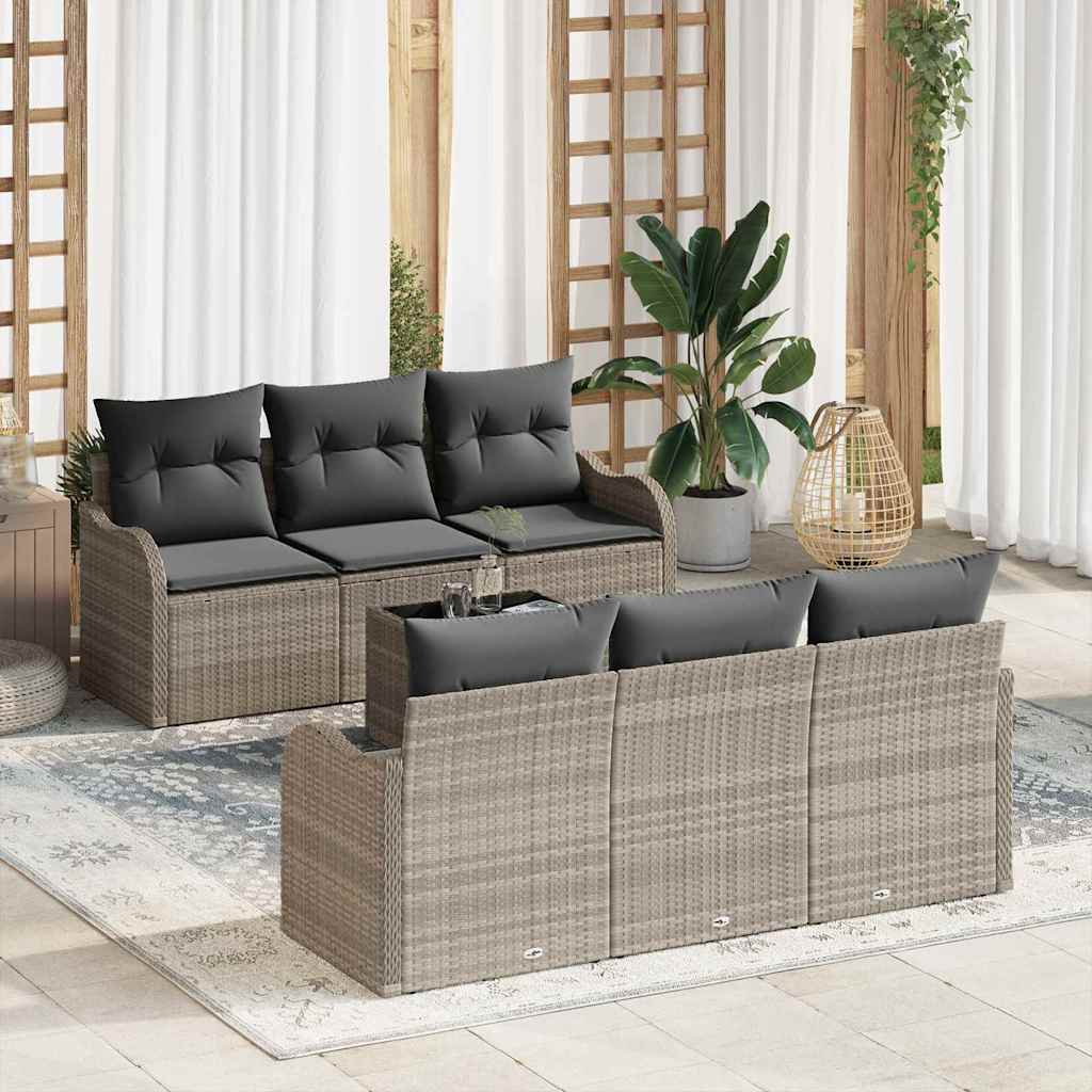 Garten-Sofa-Set mit Kissen mit Speicher 7 pcs Schwarz und Creme