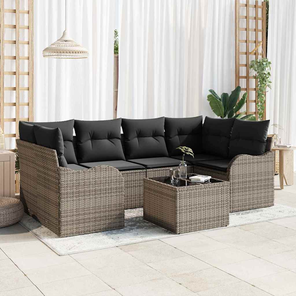 Garten-Sofa-Set mit Kissen mit Speicher 7 pcs Schwarz und Creme